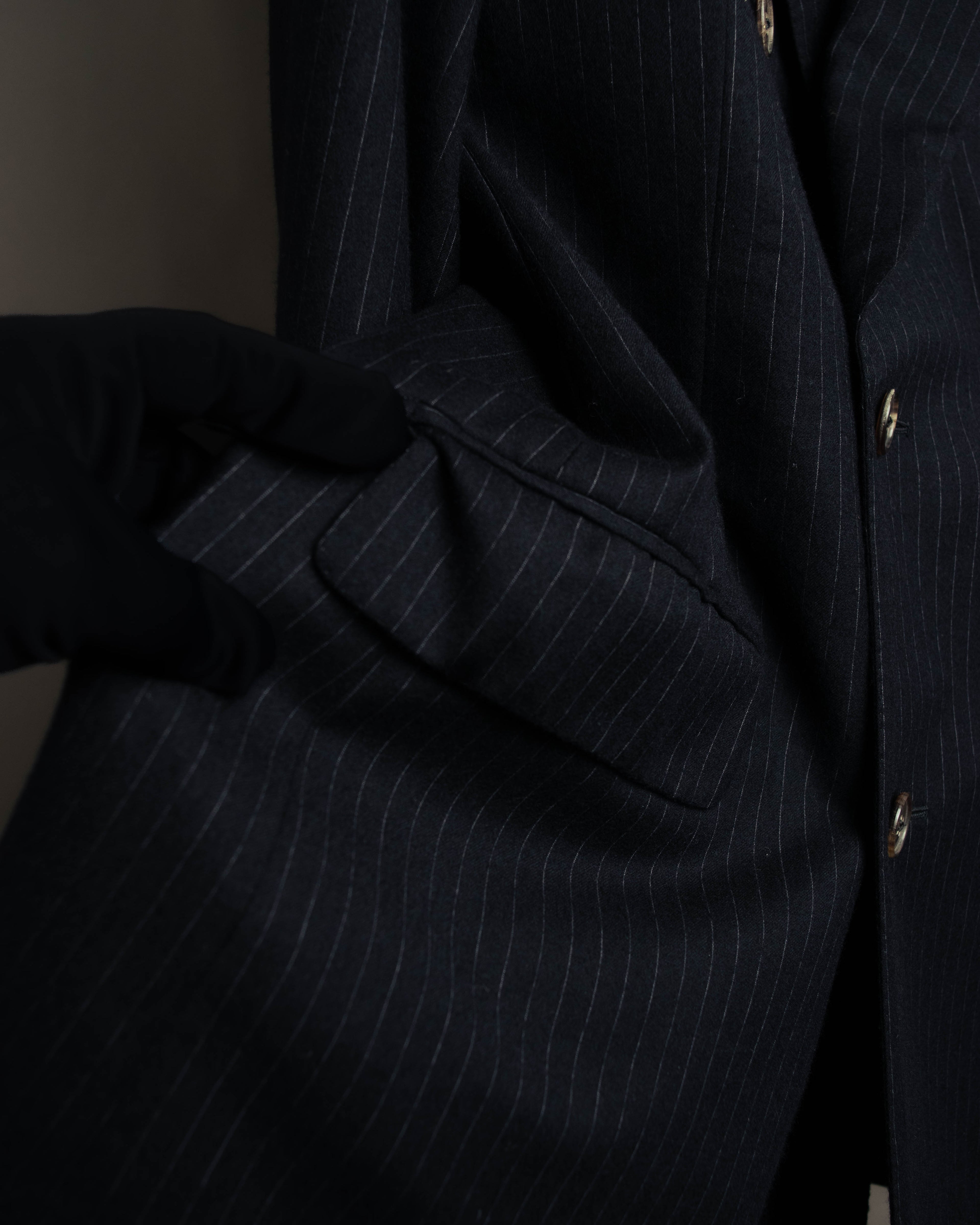 -SPECIAL- “Hermès” 80’s-90’s Super 120’s wool pinstripe double breasted setup