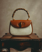 -SPECIAL- “GUCCI” 90’s-00’s Bamboo handle canvas panel top handle bag