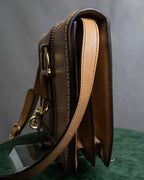 "GUCCI" Duilio brogue brown leather shoulder bag