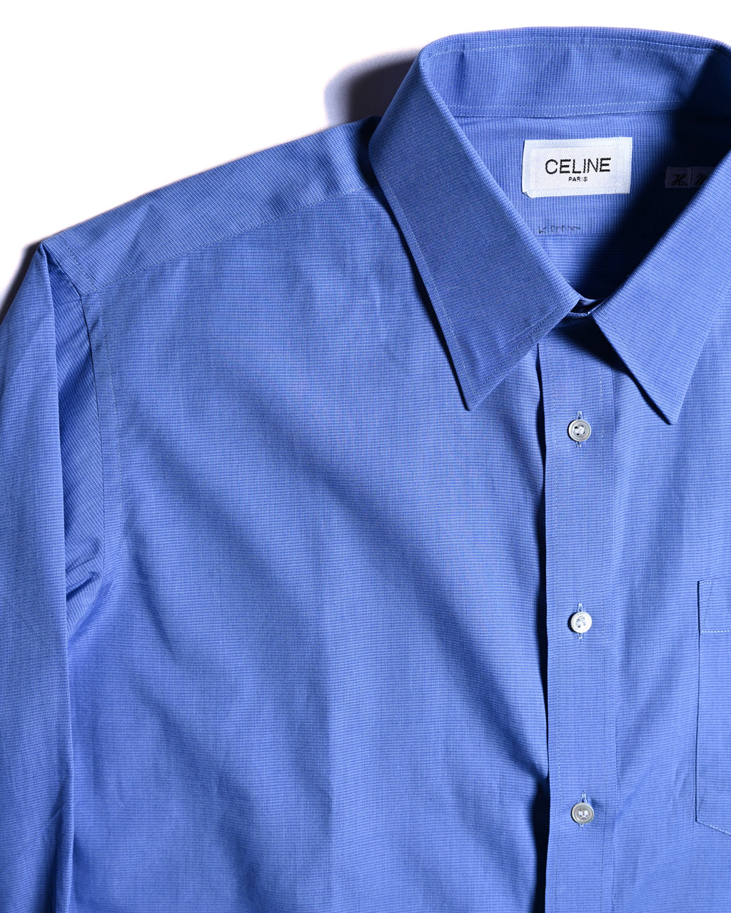 CÉLINE/ Beautiful Colored Logo Embroidered Cotton Shirt Blue