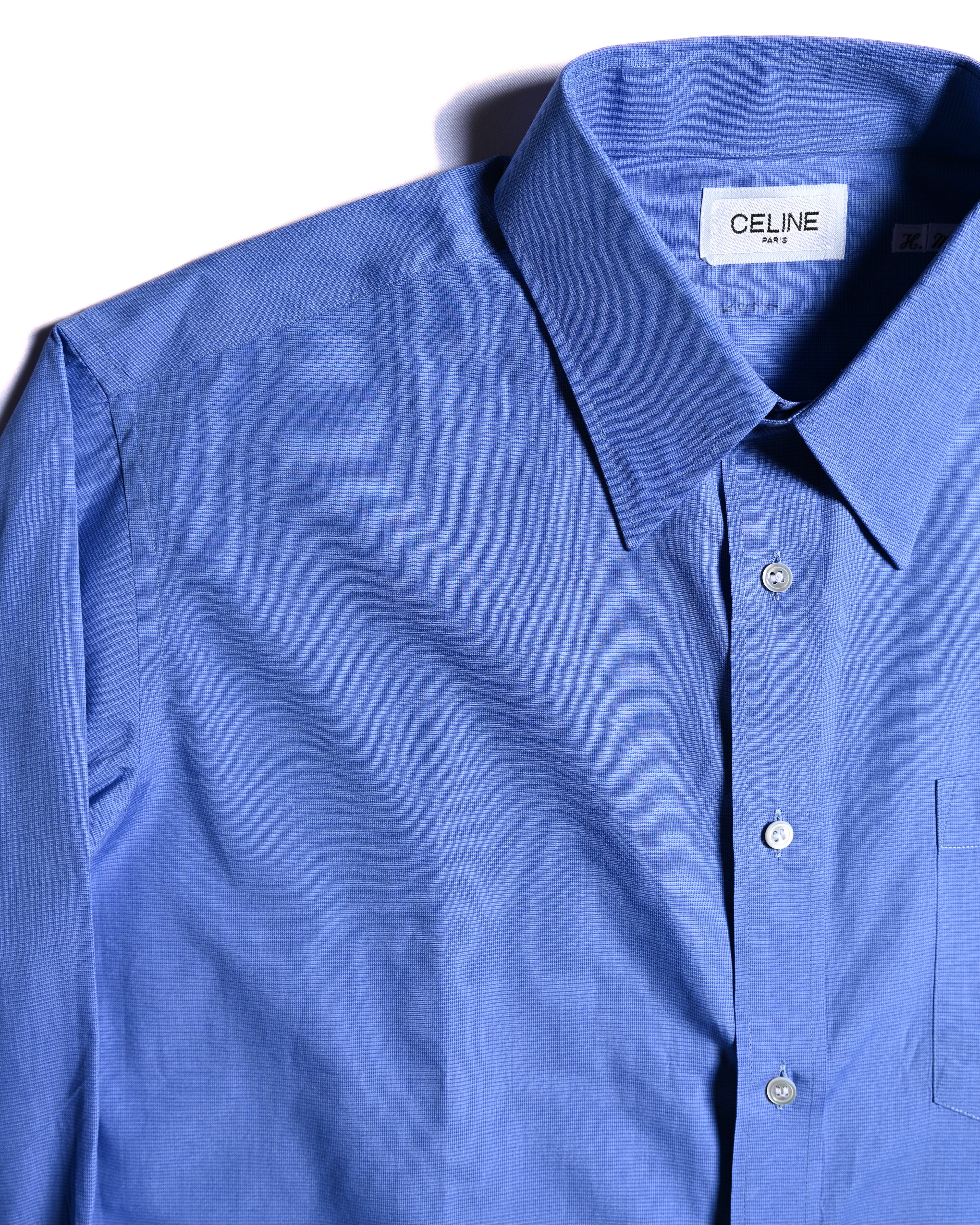 CÉLINE/ Beautiful Colored Logo Embroidered Cotton Shirt Blue