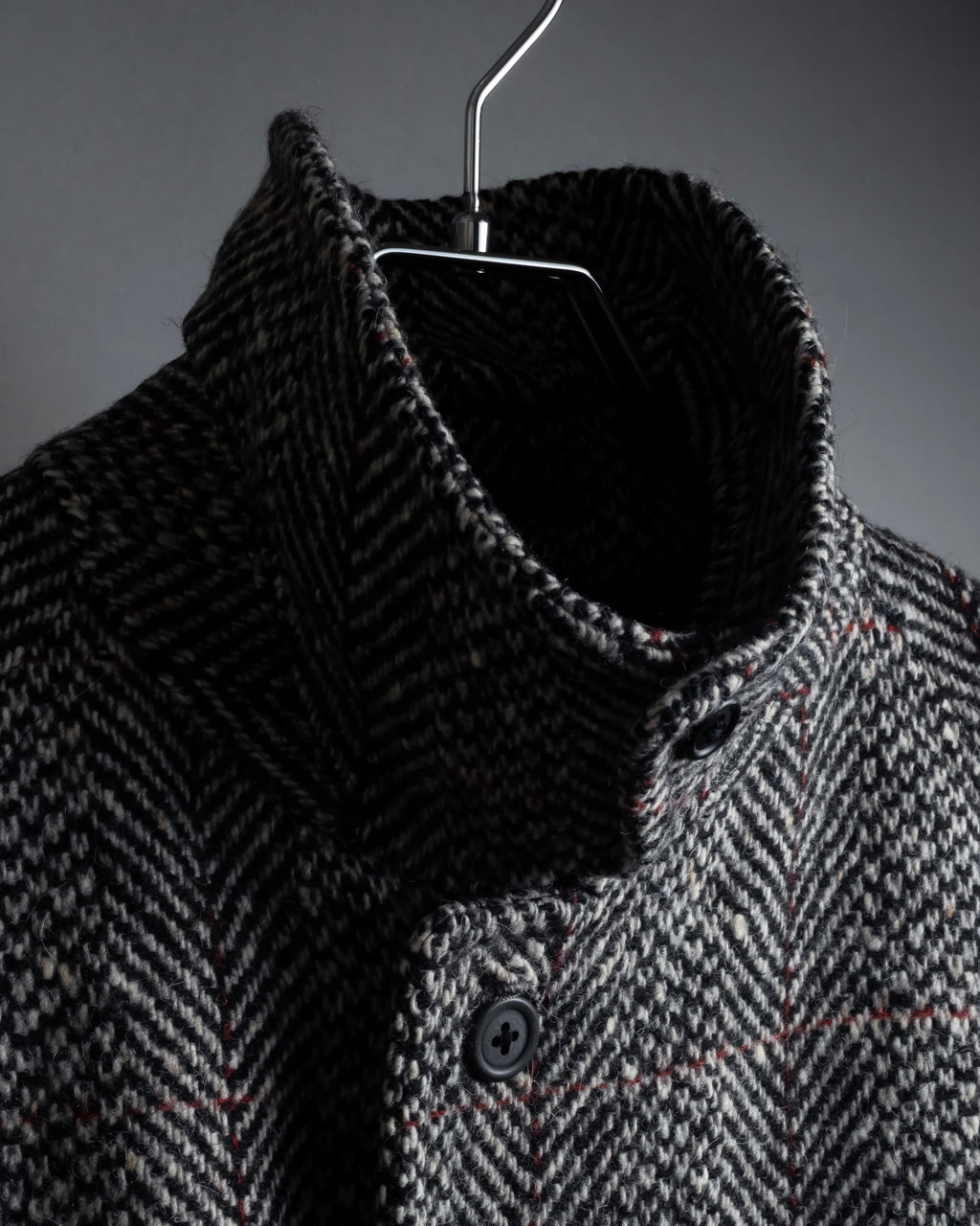 "BURBERRYS" British tweed fly front stand collar coat