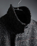 "BURBERRYS" British tweed fly front stand collar coat