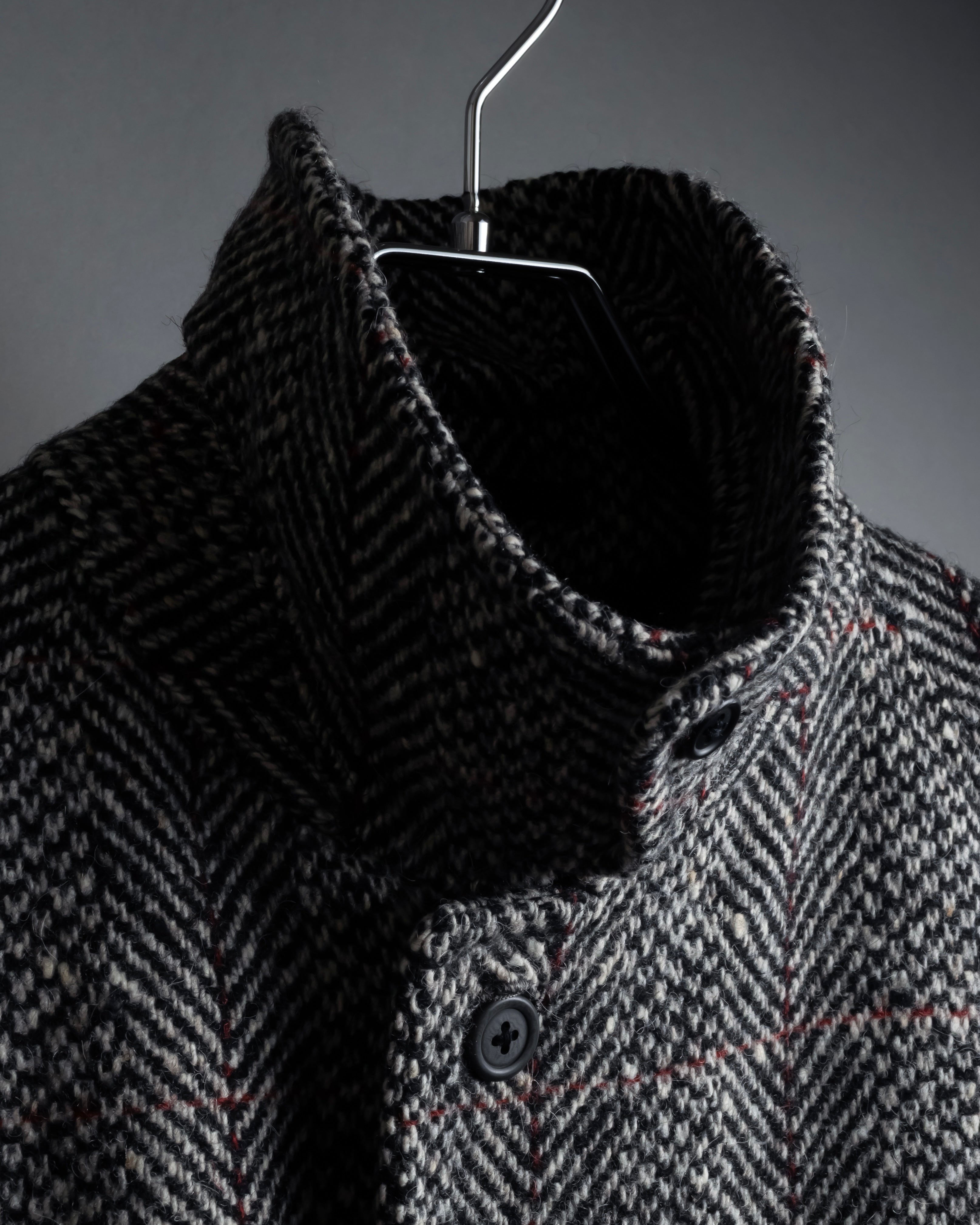 "BURBERRYS" British tweed fly front stand collar coat