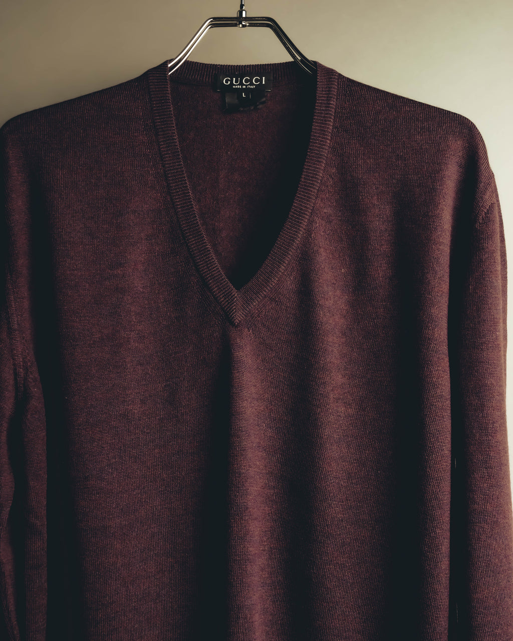 "GUCCI" 90's-00's Deep burgundy v-neck knit sweater