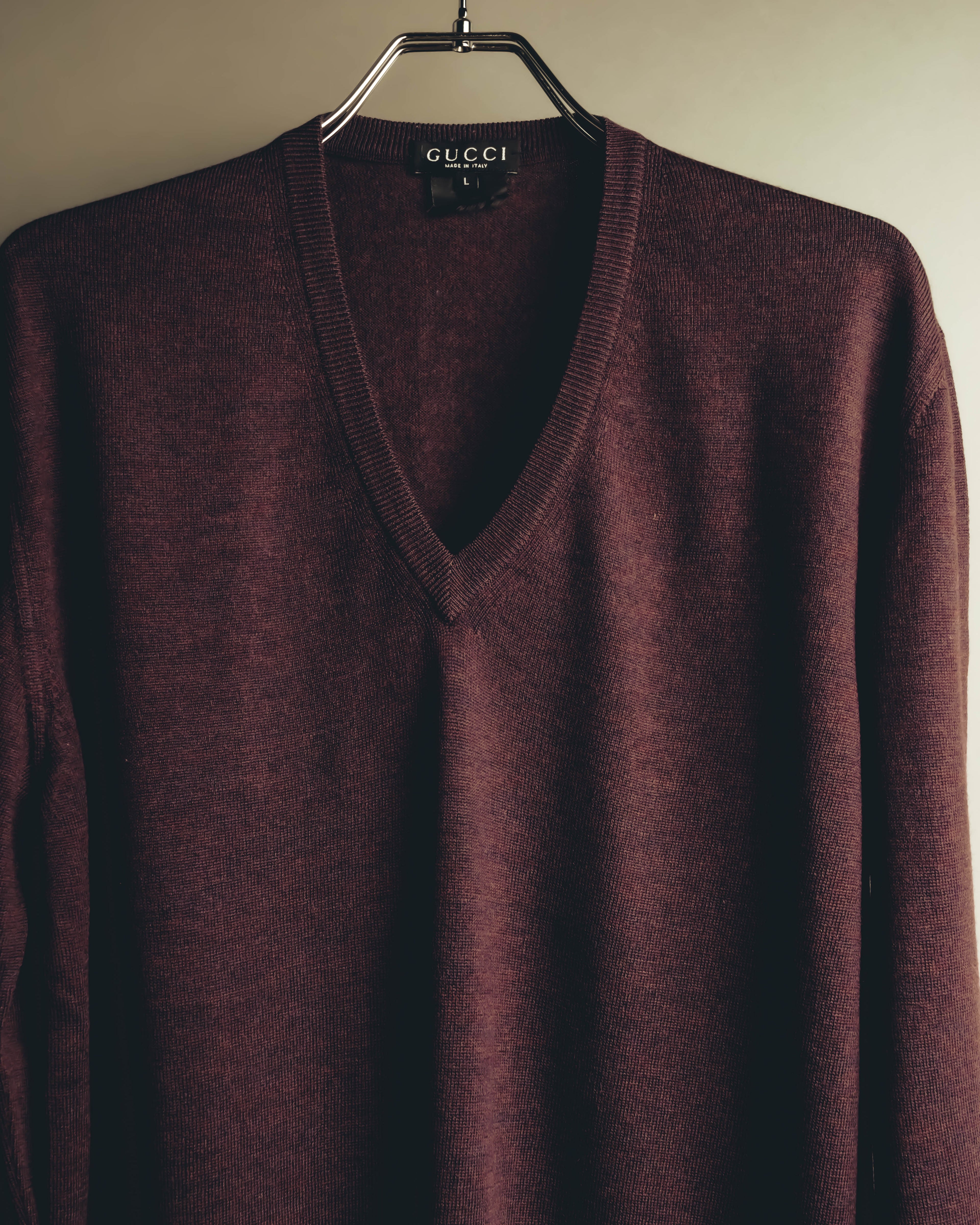 "GUCCI" 90's-00's Deep burgundy v-neck knit sweater