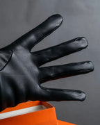 "HERMES" H logo＆gold stud design leather gloves