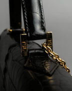 "YVES SAINT LAURENT" Whip stitch design crocodile foil stamped leather hand bag