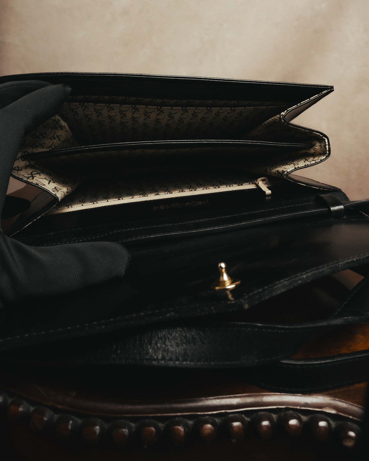 “Yves Saint Laurent” 80’s-90’s Brogue-detailed sculptural leather shoulder bag