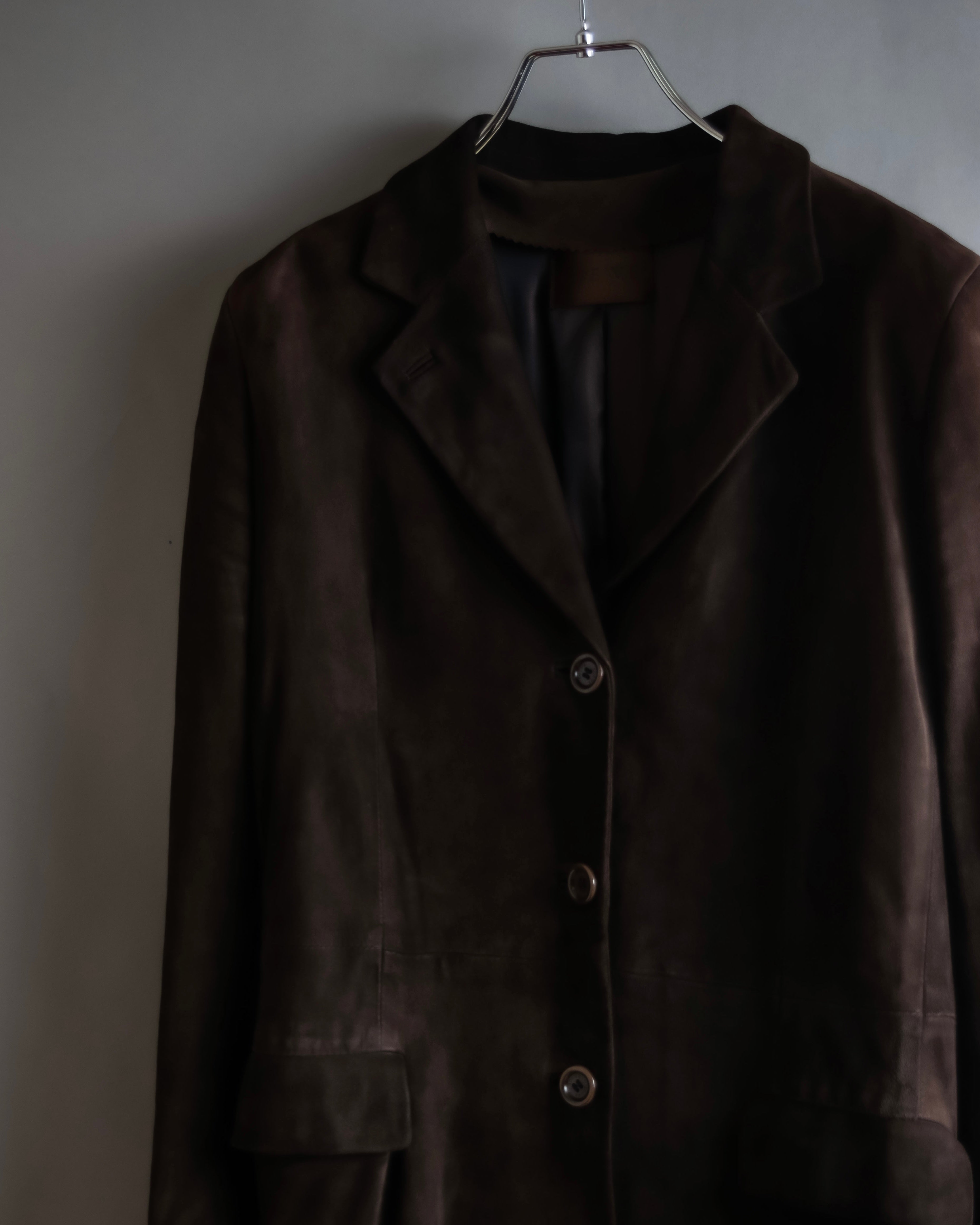 "LOEWE" 80's flowing line suede leather chester coat