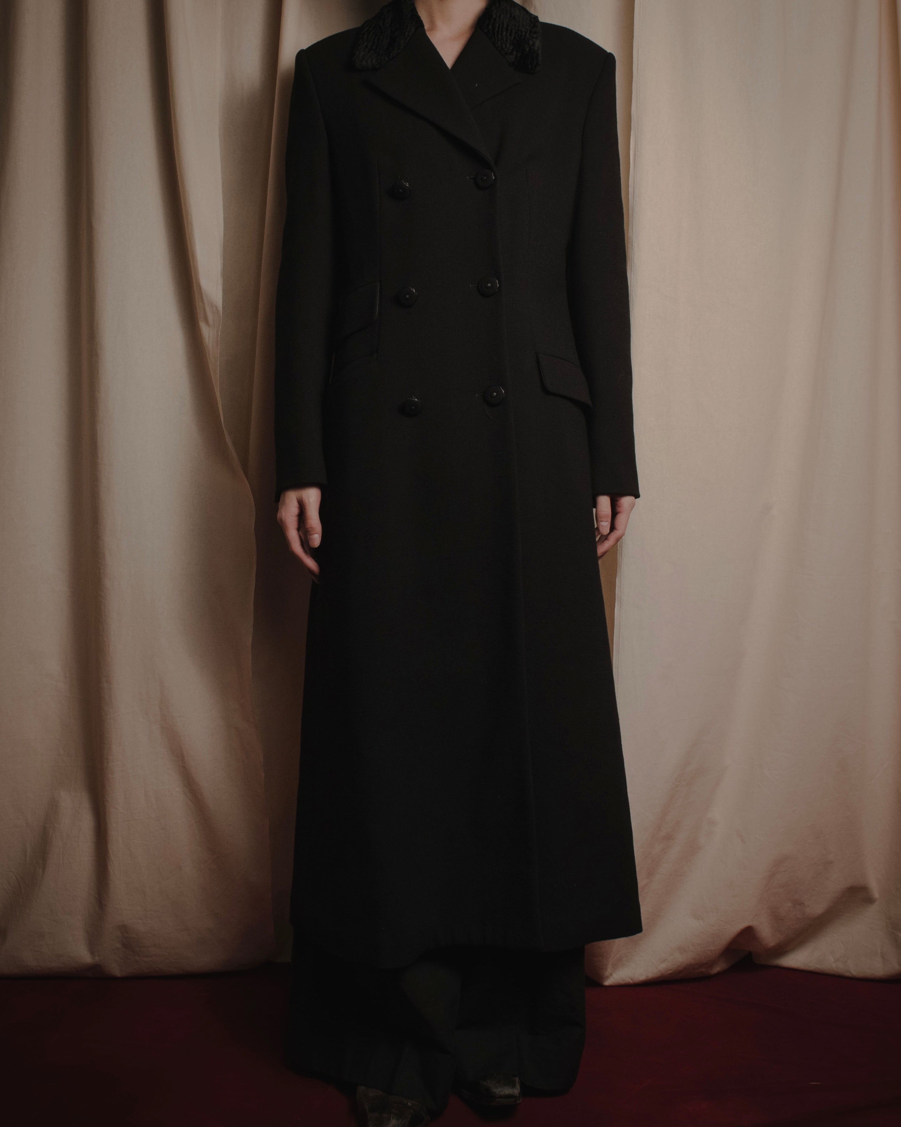 "VERSACE JEANS COUTURE" Double breasted textured collar long coa