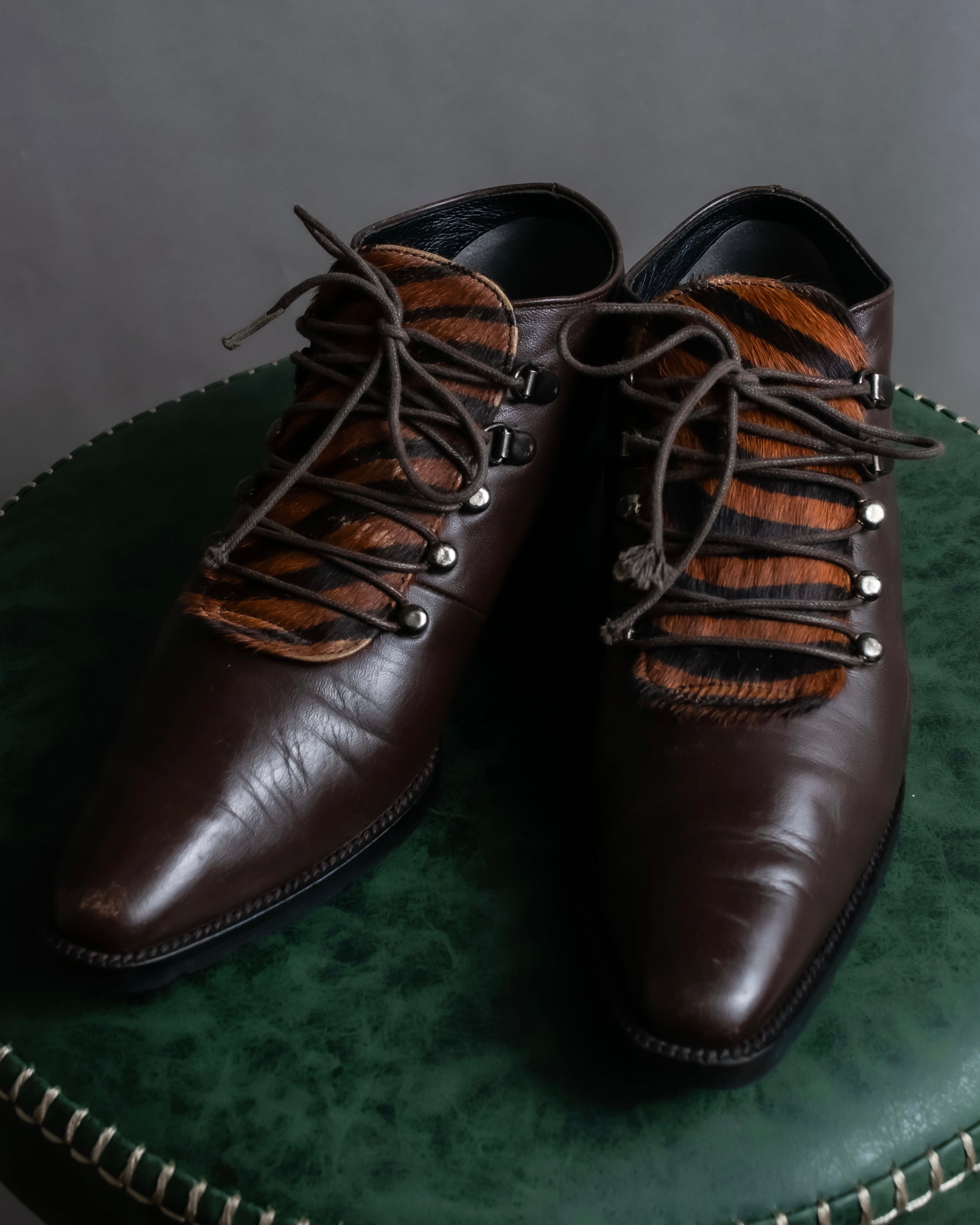 "Pinky&Dianne" Animal fur pattern lace-up heel shoes