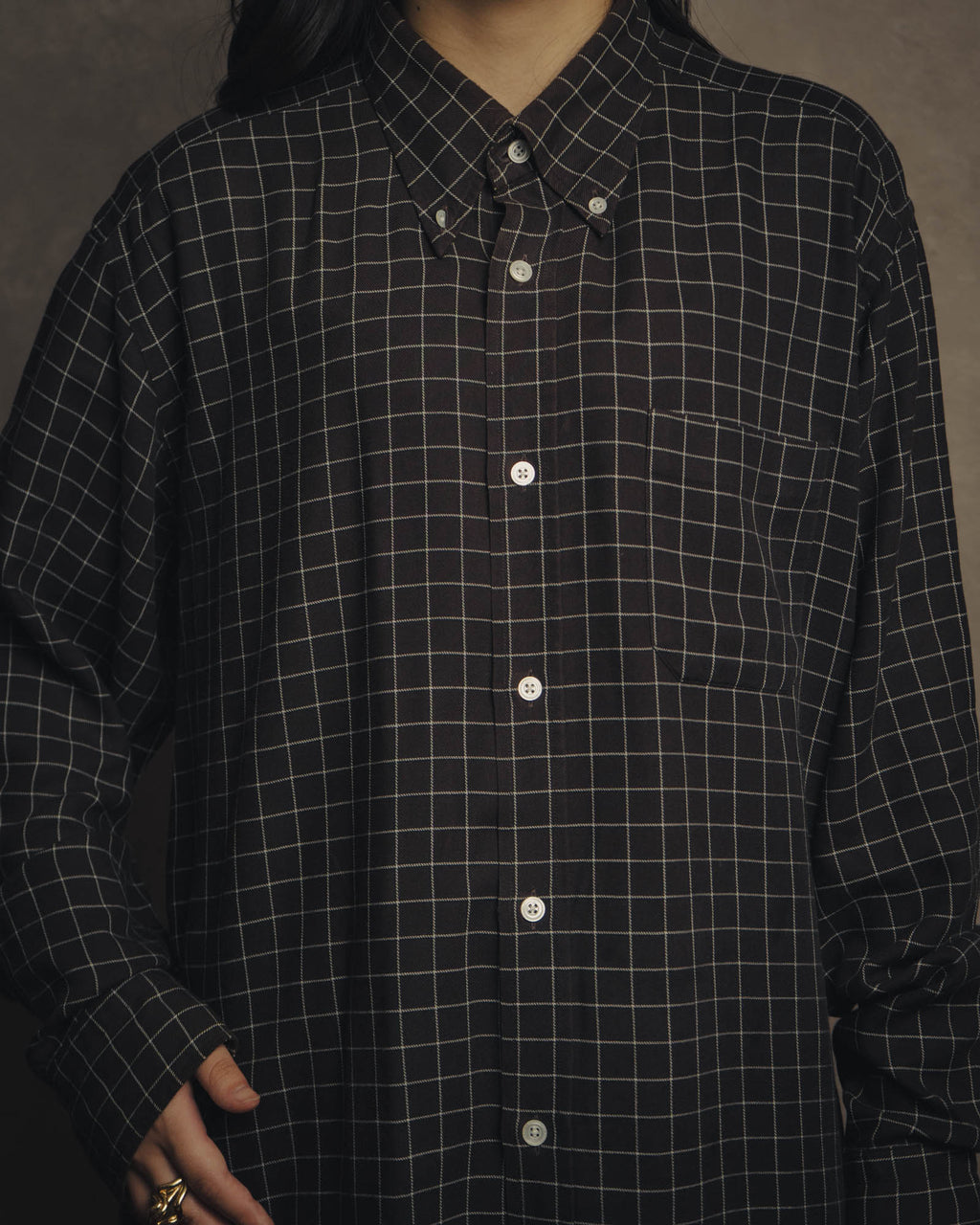 -SPECIAL- “HERMES” 90’s-00’s Windowpane checked sellier button shirt