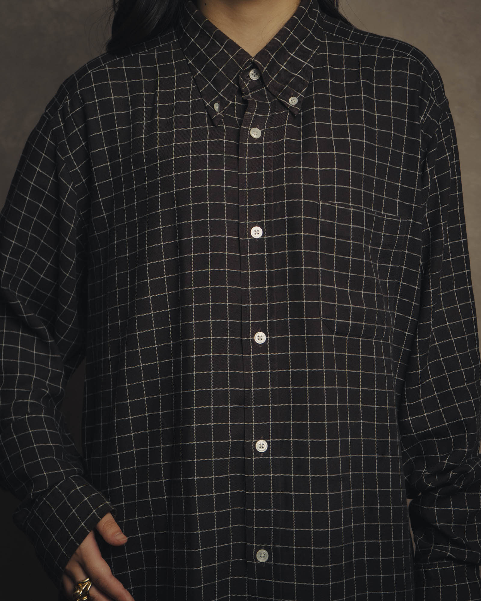 -SPECIAL- “HERMES” 90’s-00’s Windowpane checked sellier button shirt