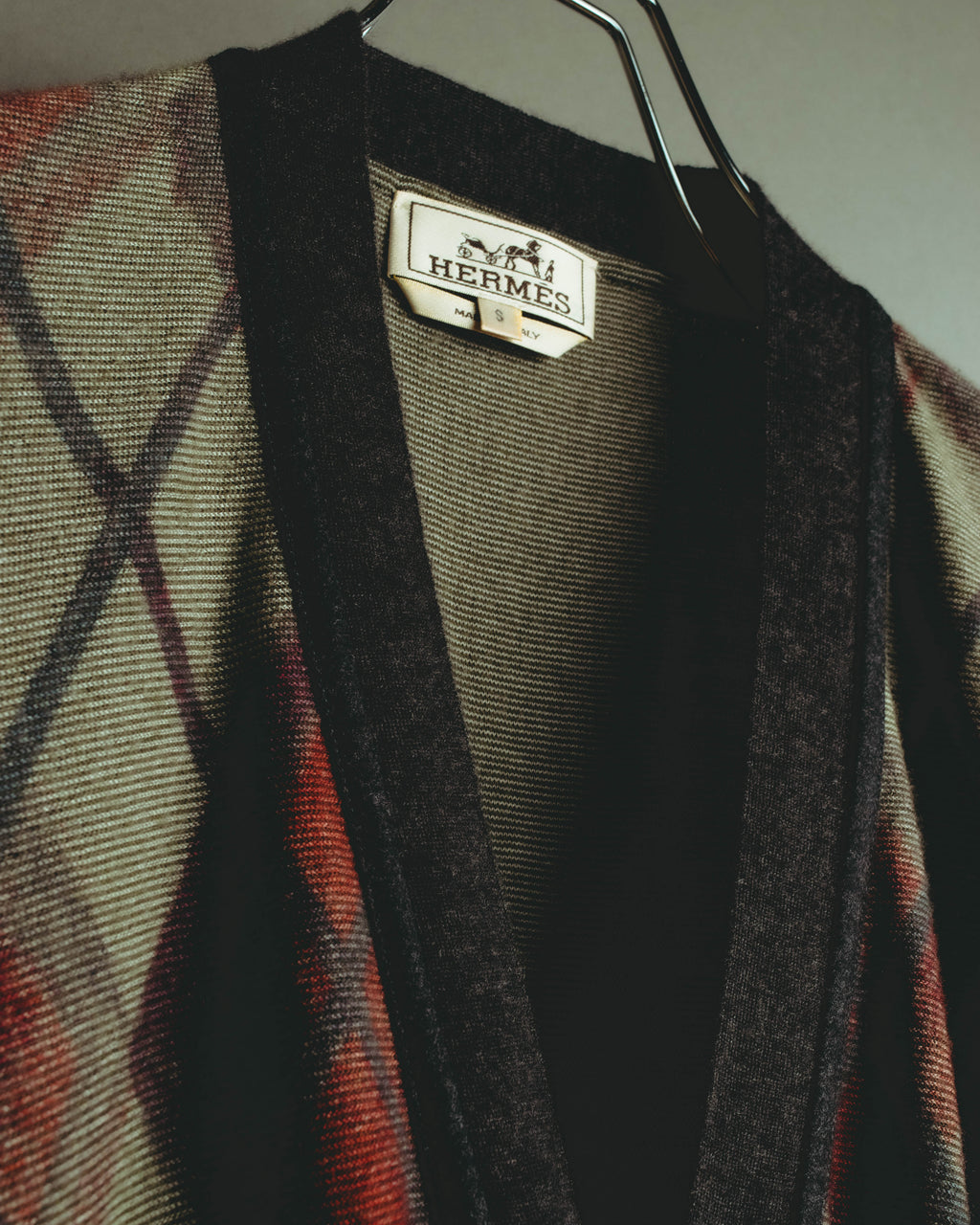 –SPECIAL– "Hermès" 90's-00's Plaid cashmere cardigan