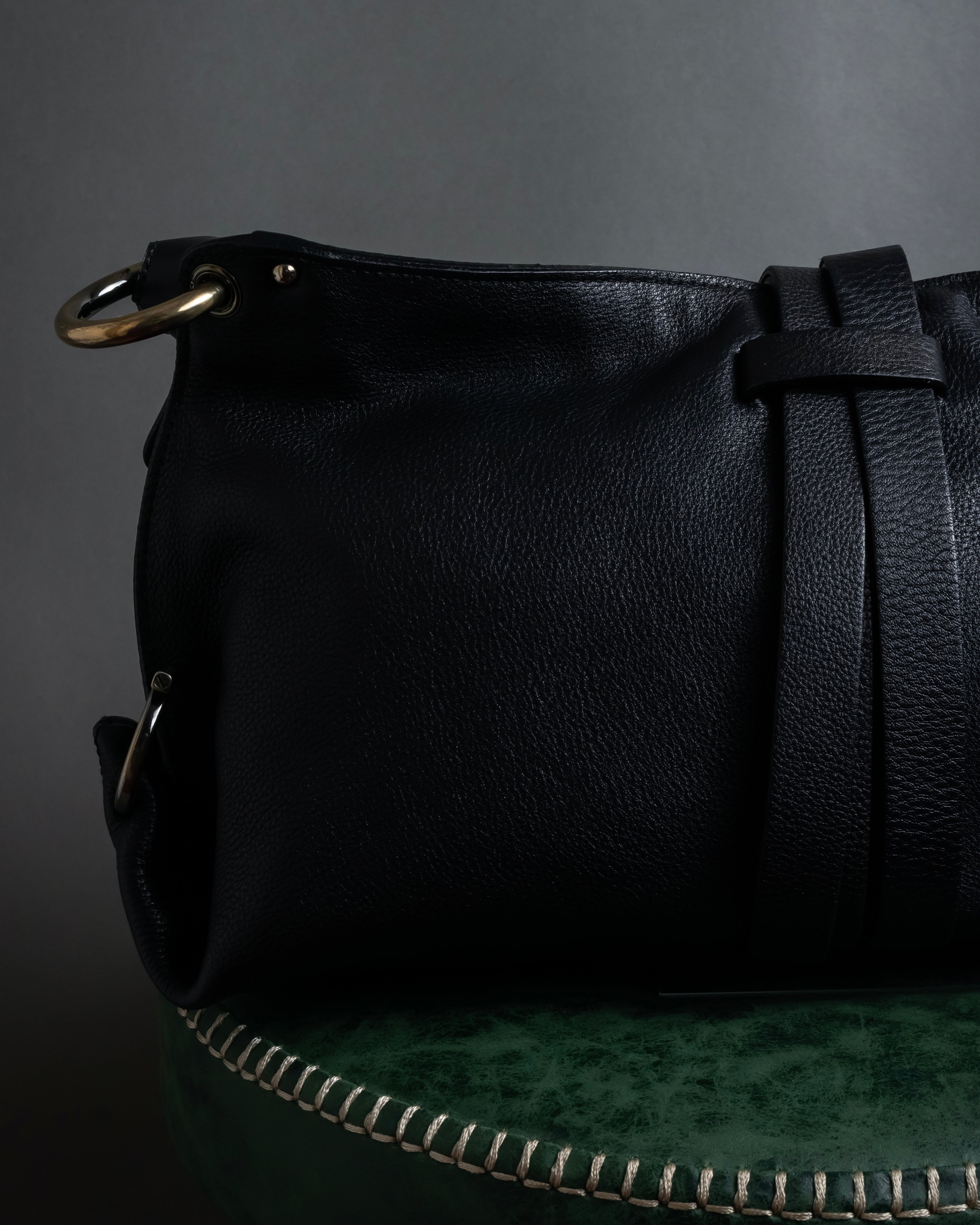 "Salvatore Ferragamo" Gancini reconstructed design shrink leather bag