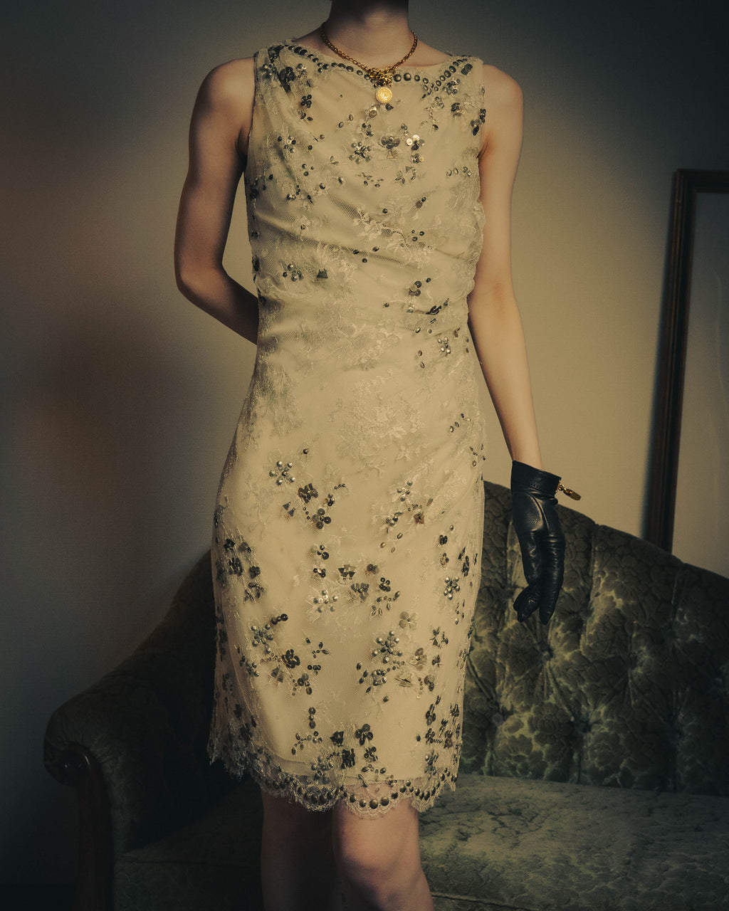 –SPECIAL– "VALENTINO" 00's-10's Embellished lace cocktail dress