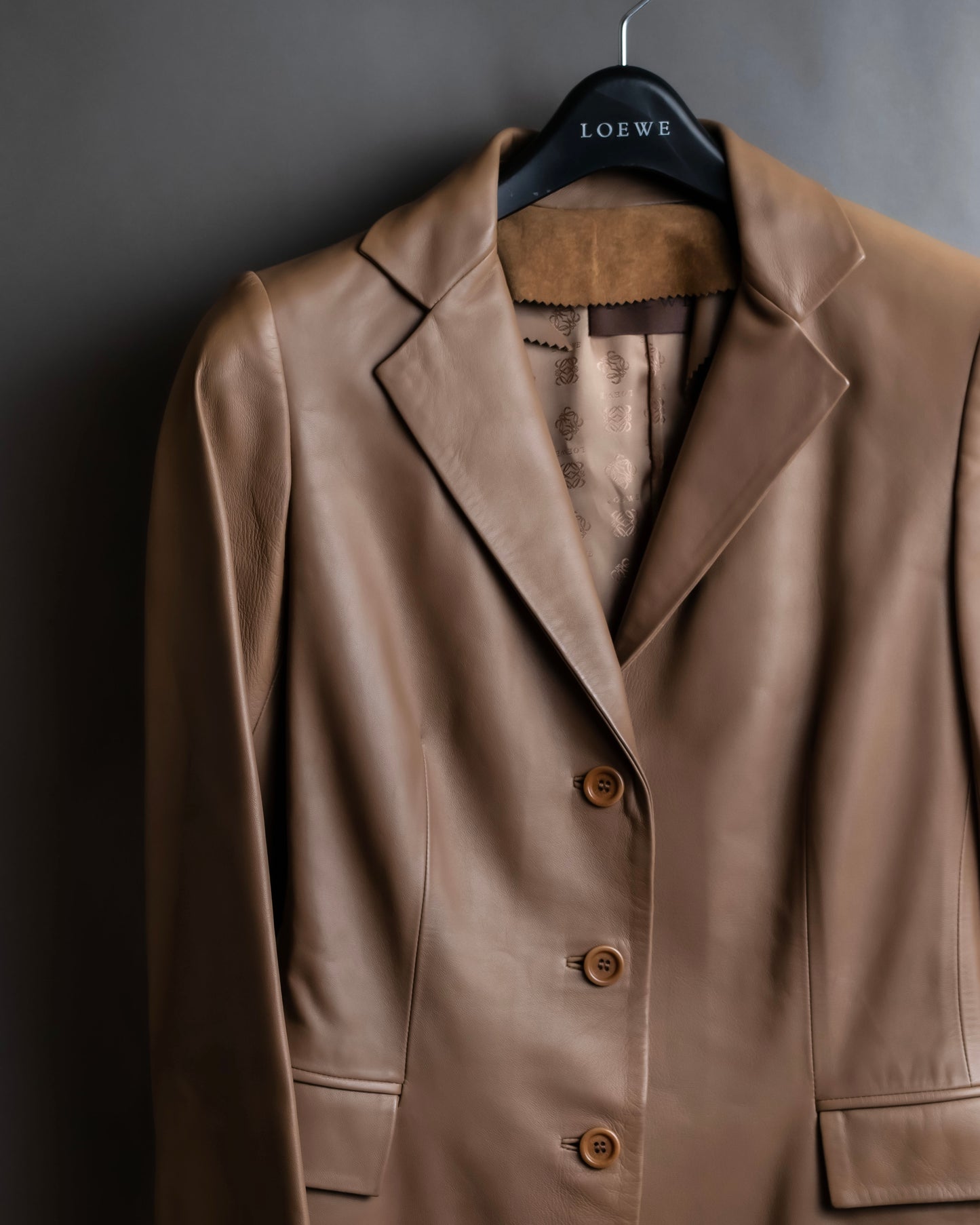 "LOEWE"  Camel brown leather tailored jacket