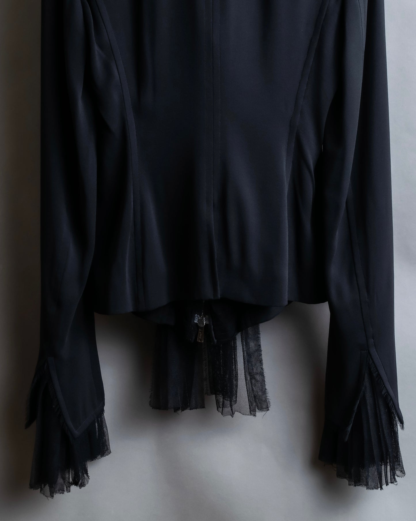 "YVES SAINT LAURENT" 2002 AW Scarf docking tulle design silk double zipper blouse