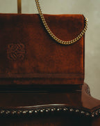 -SPECIAL- “LOEWE” 80’s-90’s embossed anagram suede shoulder bag