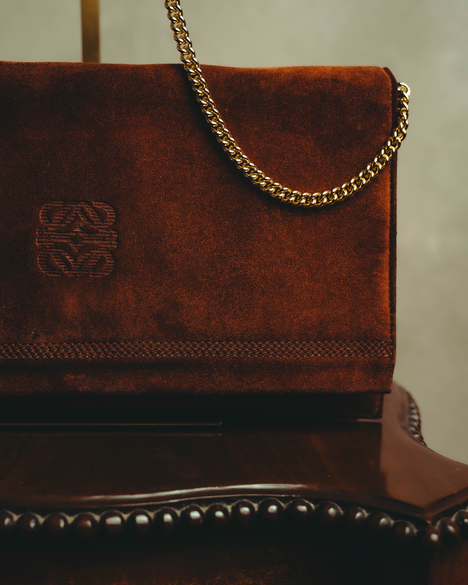 -SPECIAL- “LOEWE” 80’s-90’s embossed anagram suede shoulder bag