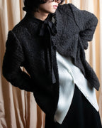 "YVES SAINT LAURENT" Ribbon design stand collar low gauge cardigan