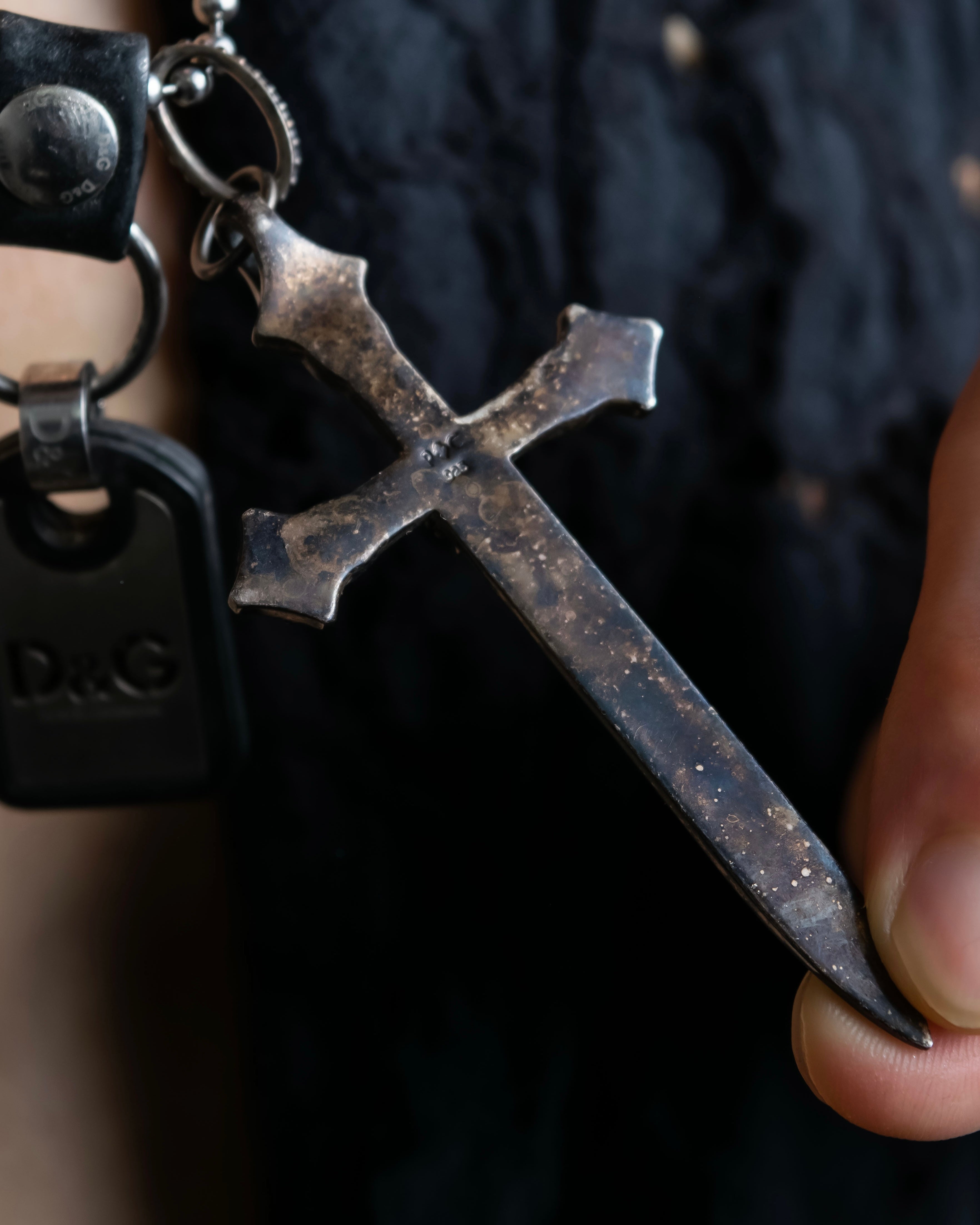 "DOLCE &amp; GABBANA" Dog tag &amp; sword motif combination necklace