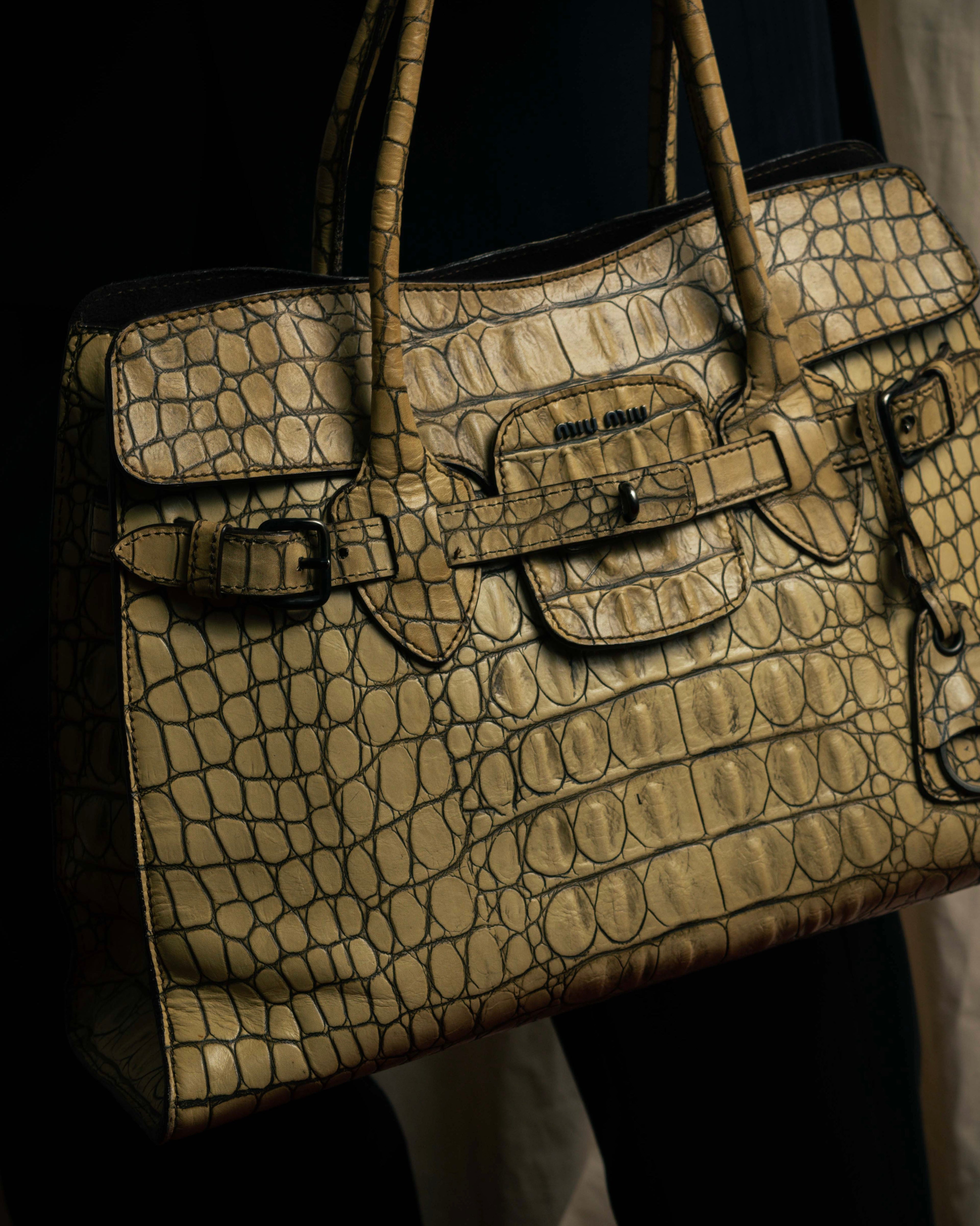 "MIU MIU" Belt strap design embossed leather hand bag