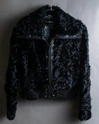"HERMITAGE" Box silhouette double zipper fur blouson