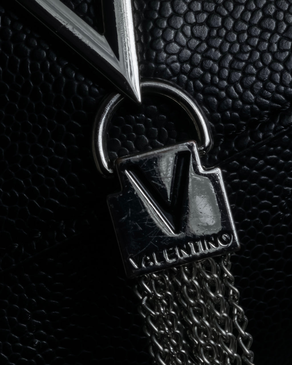 "VALENTINO" Textured leather V tassel chain shoulder bag