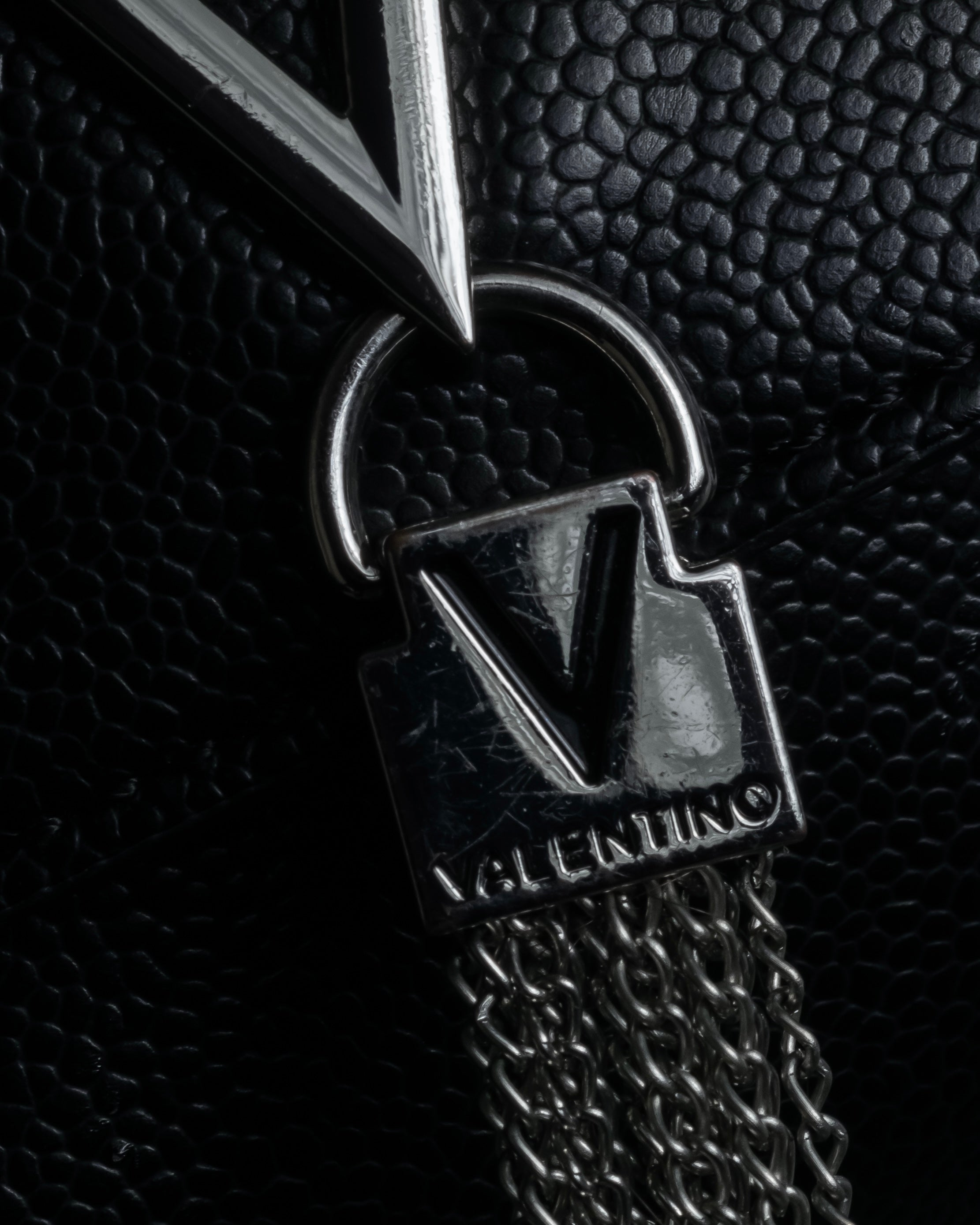 "VALENTINO" Textured leather V tassel chain shoulder bag