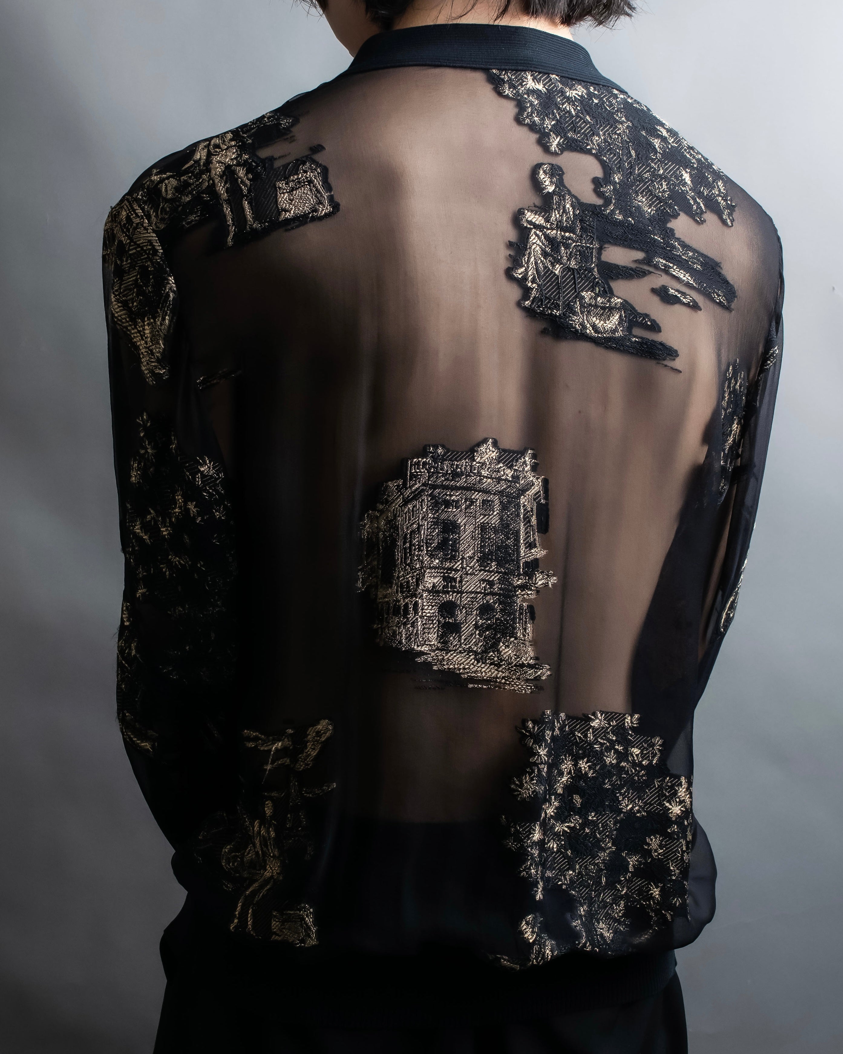 "HERMES" Embroidered design see through cardigan