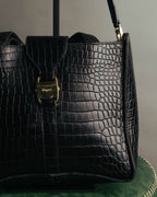 "Salvatore Ferragamo" 90's-00's Croc embossed leather shoulder bag
