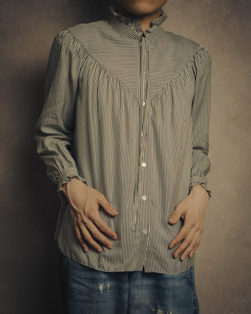 -SPECIAL- “CELINE” 2018’s silk striped ruffle bow blouse