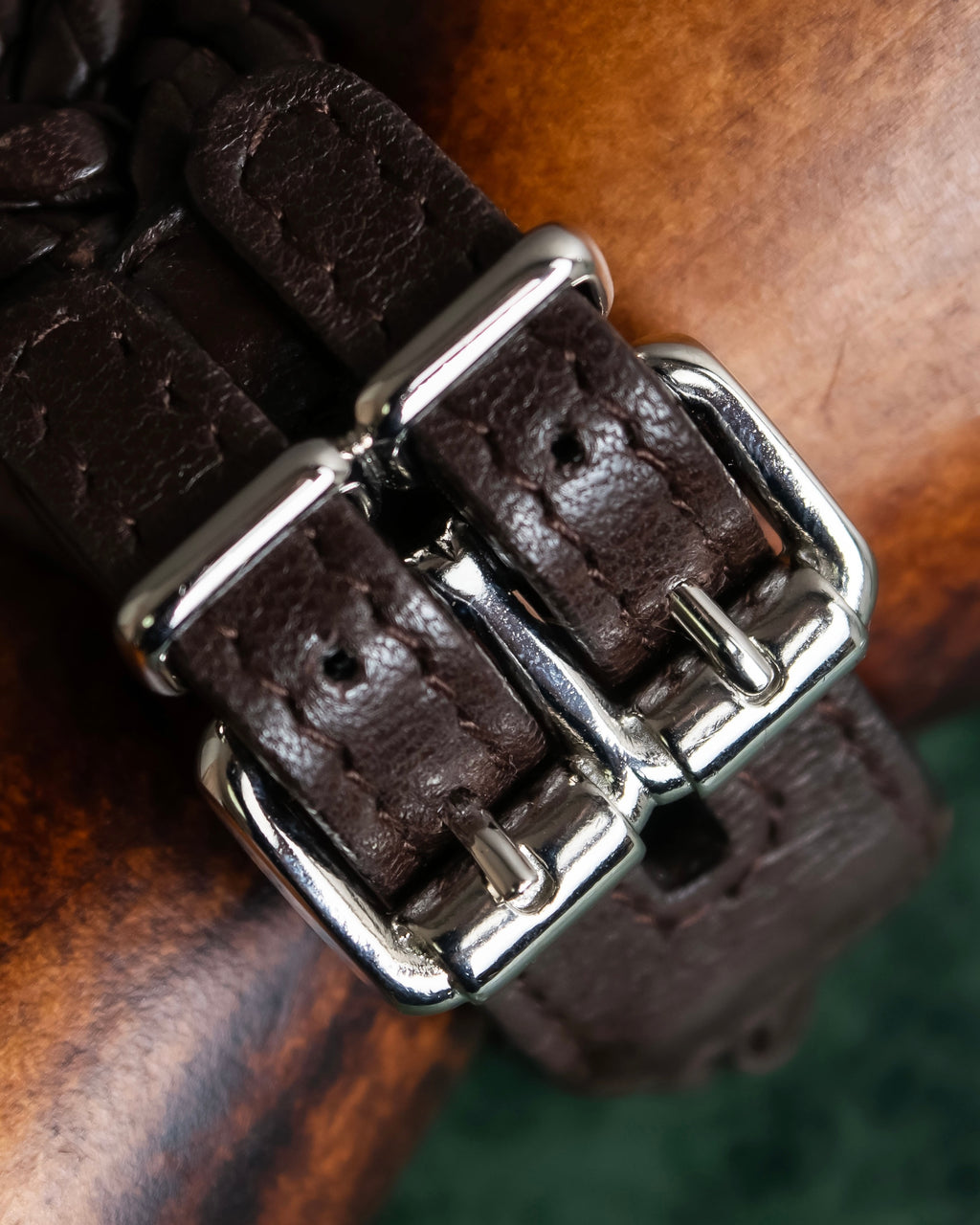 "Vintage intrecciato double buckle leather bracelet"