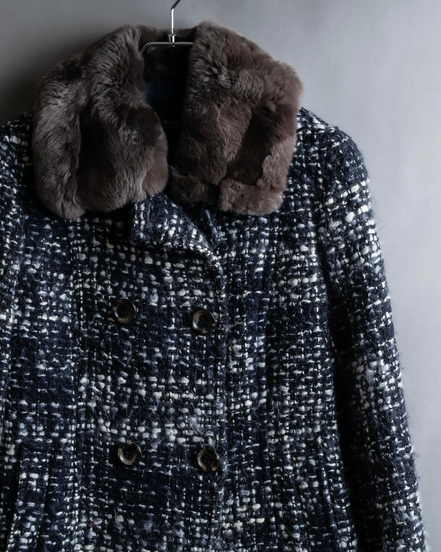 "Weekend Max Mara" Fur trimmed design collar tweed flare coat