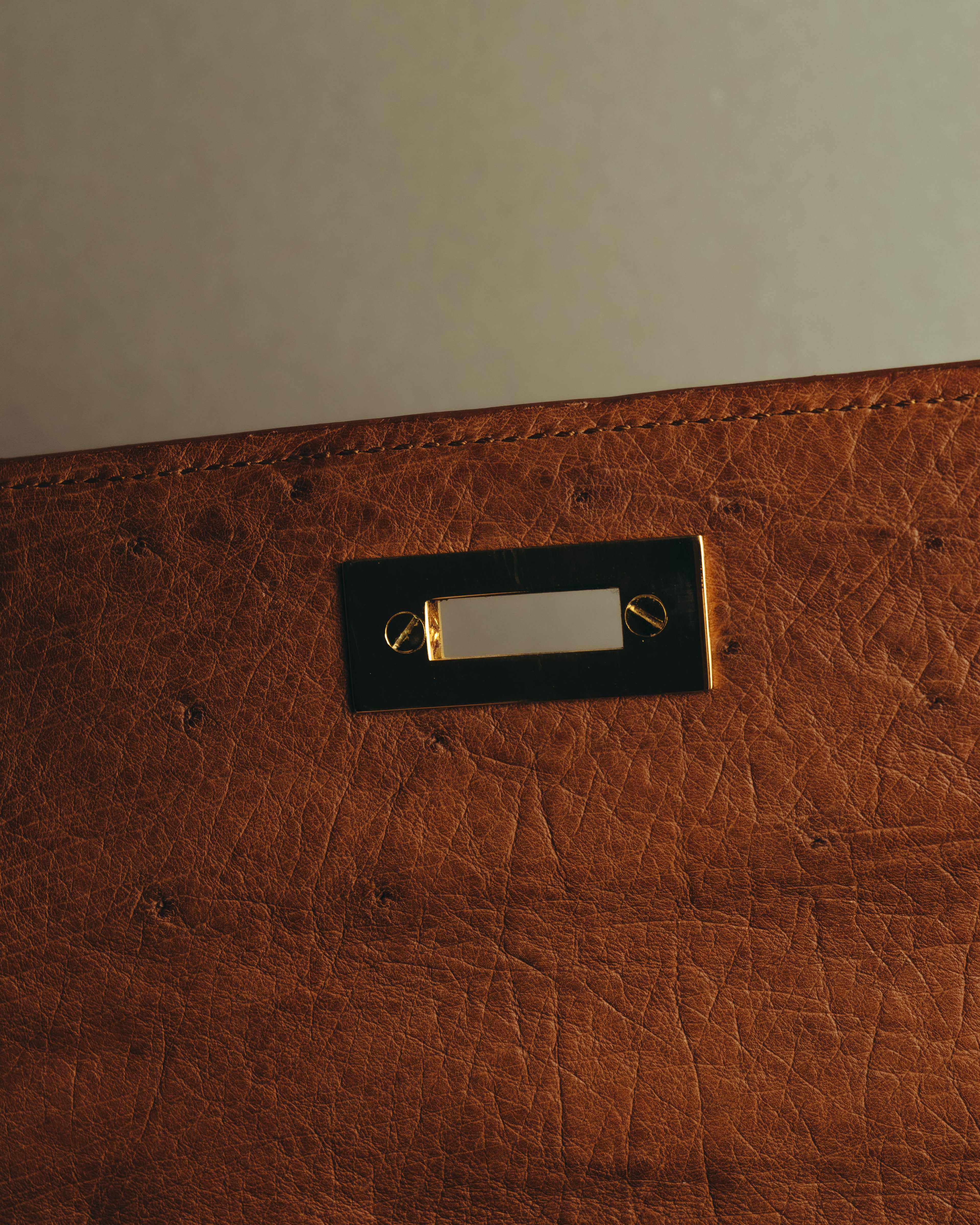 "JARDIN DES SACS" 80's-90's Structured ostrich leather top handle bag