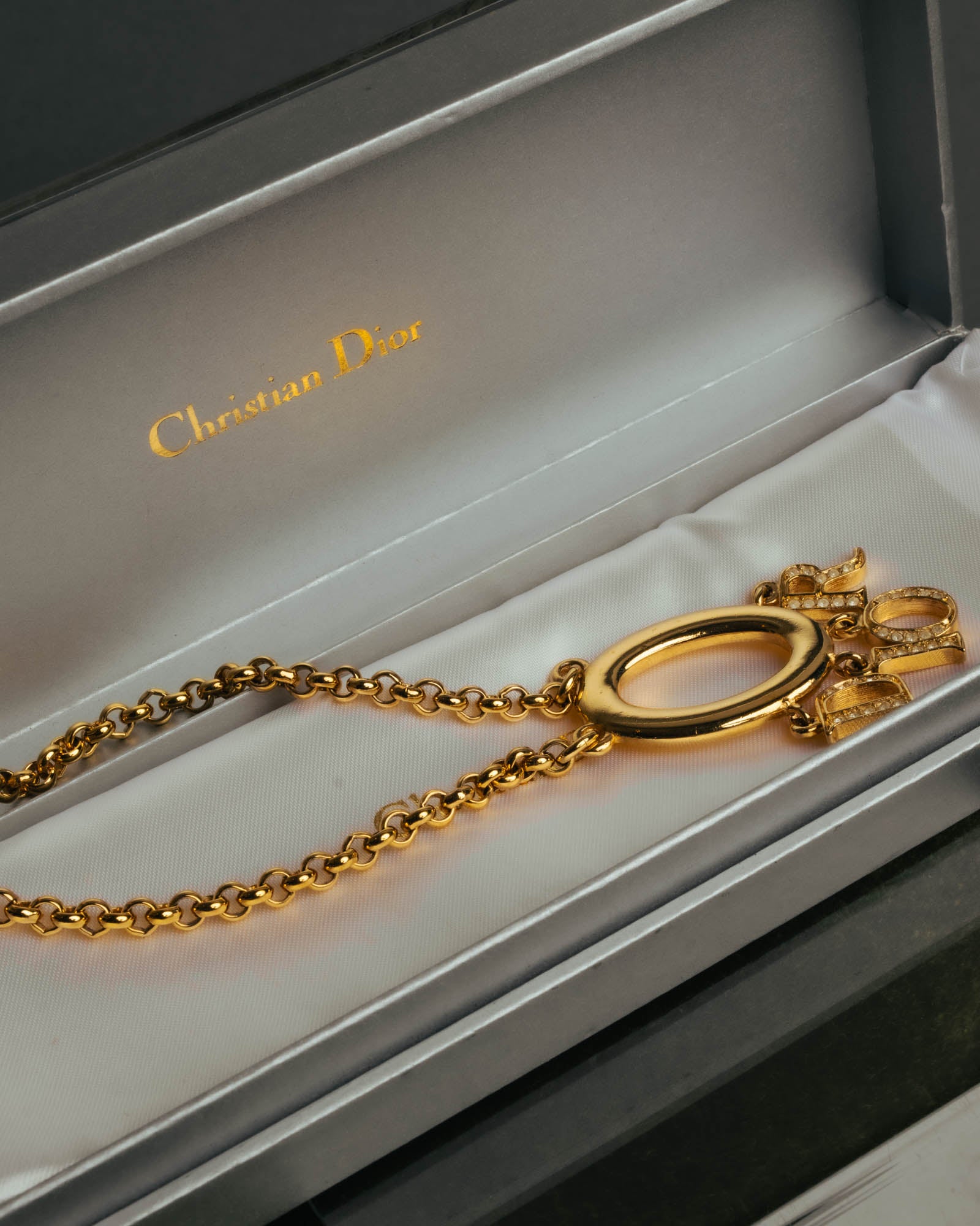 "Christian Dior" 90's-00's Gold tone logo charm pendant necklace