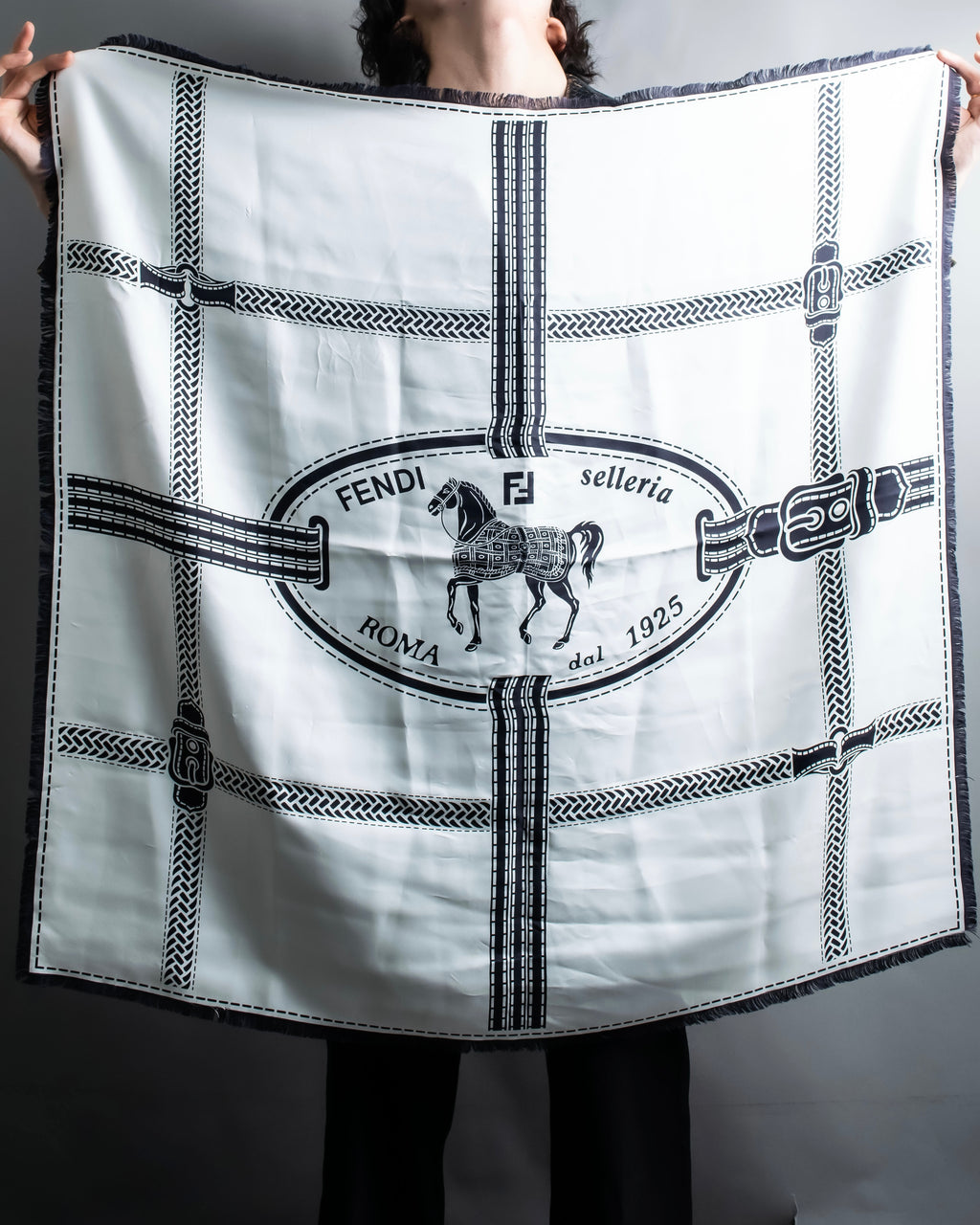 "FENDI" Horse motif FF logo Selleria large scarf
