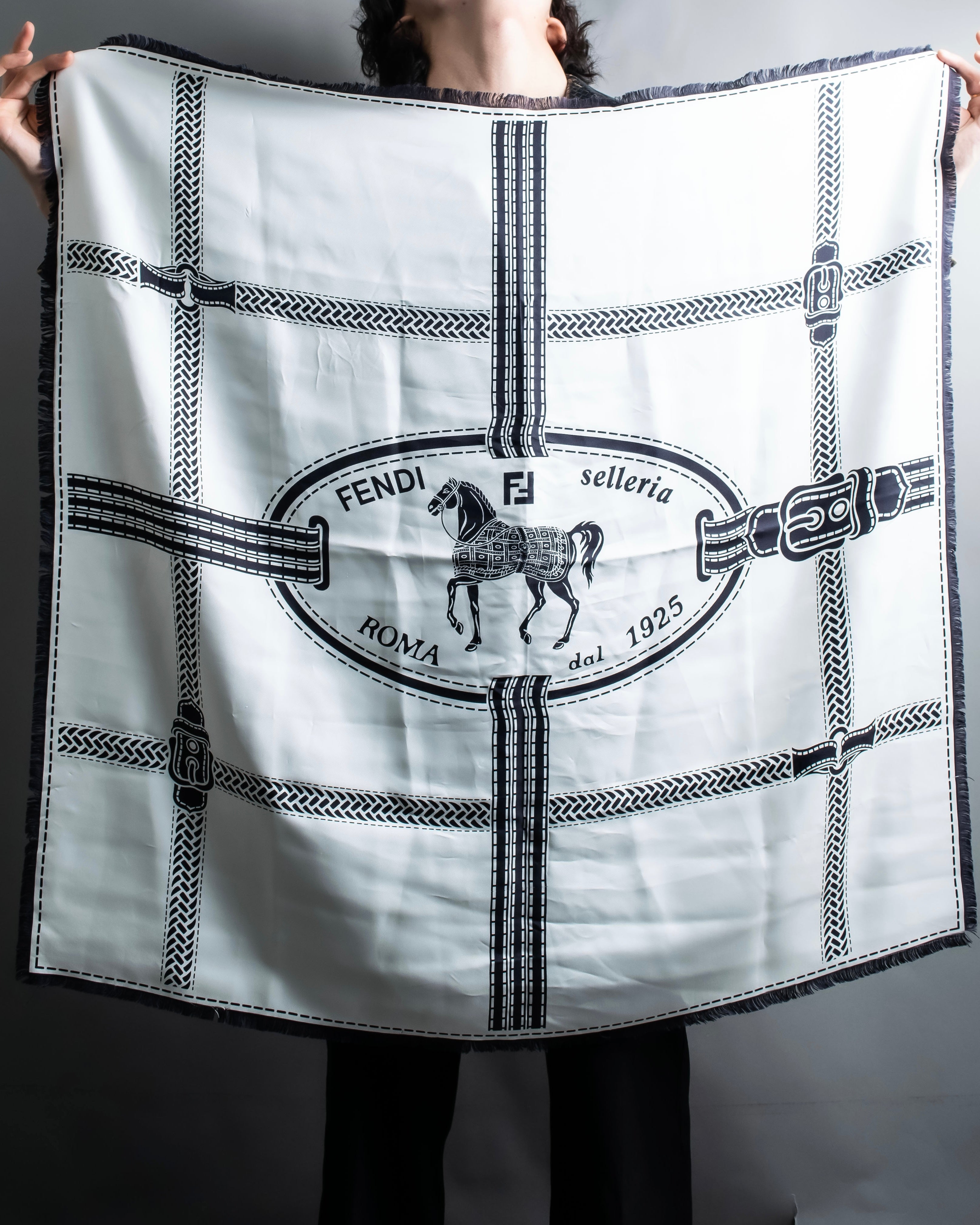 "FENDI" Horse motif FF logo Selleria large scarf