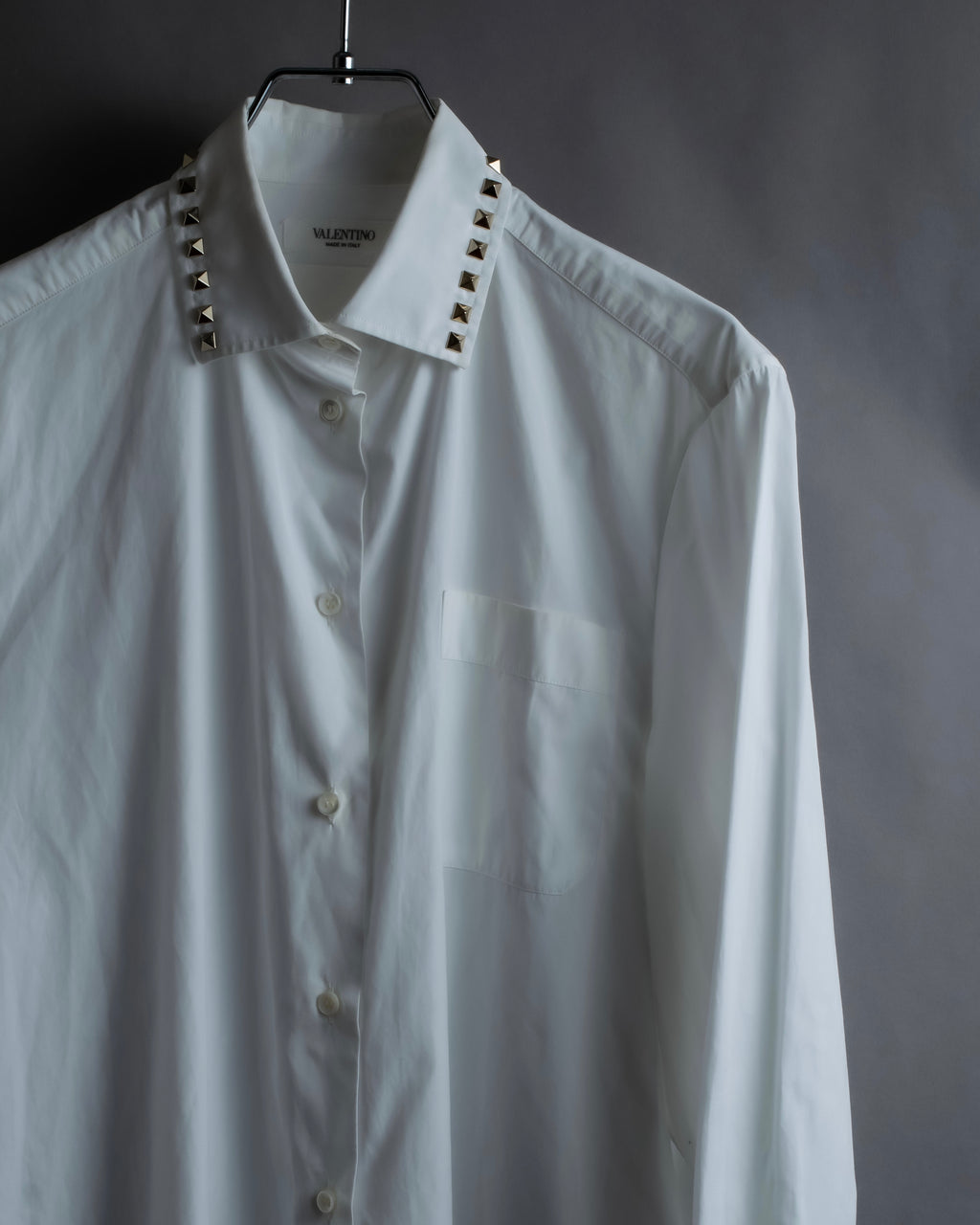 "VALENTINO" Stud detail collar white cotton shirt