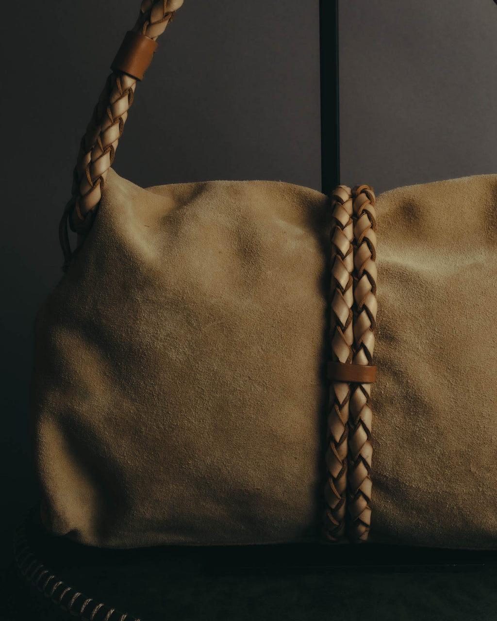 “Burberry” 00’s Braided leather handle suede shoulder bag