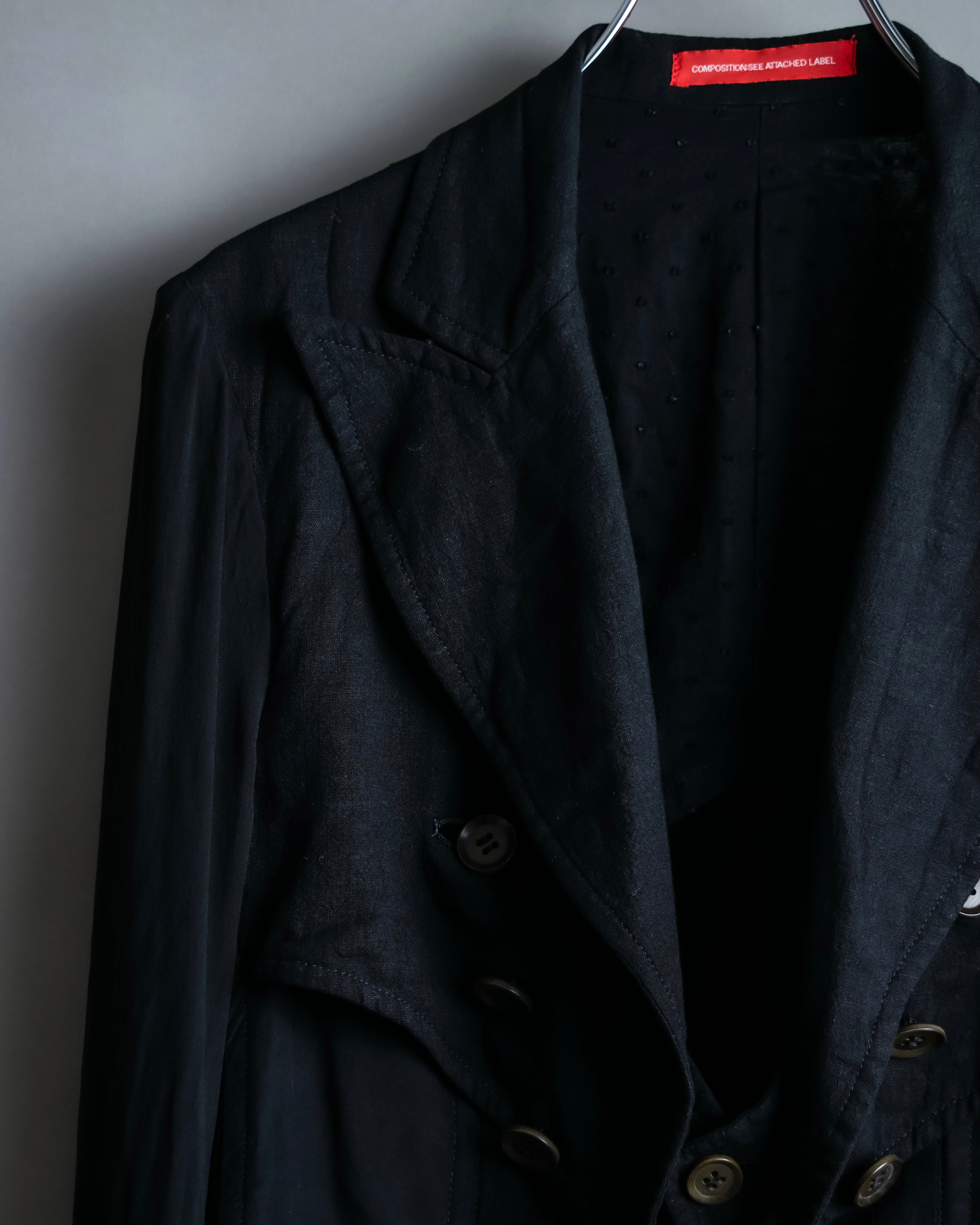 “Y’s COMPOSITION: SEE ATTACHED LABEL” Layered design multi buttons tail coat