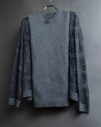 "VALENTINO" Floral lace cable knit docking design pullover