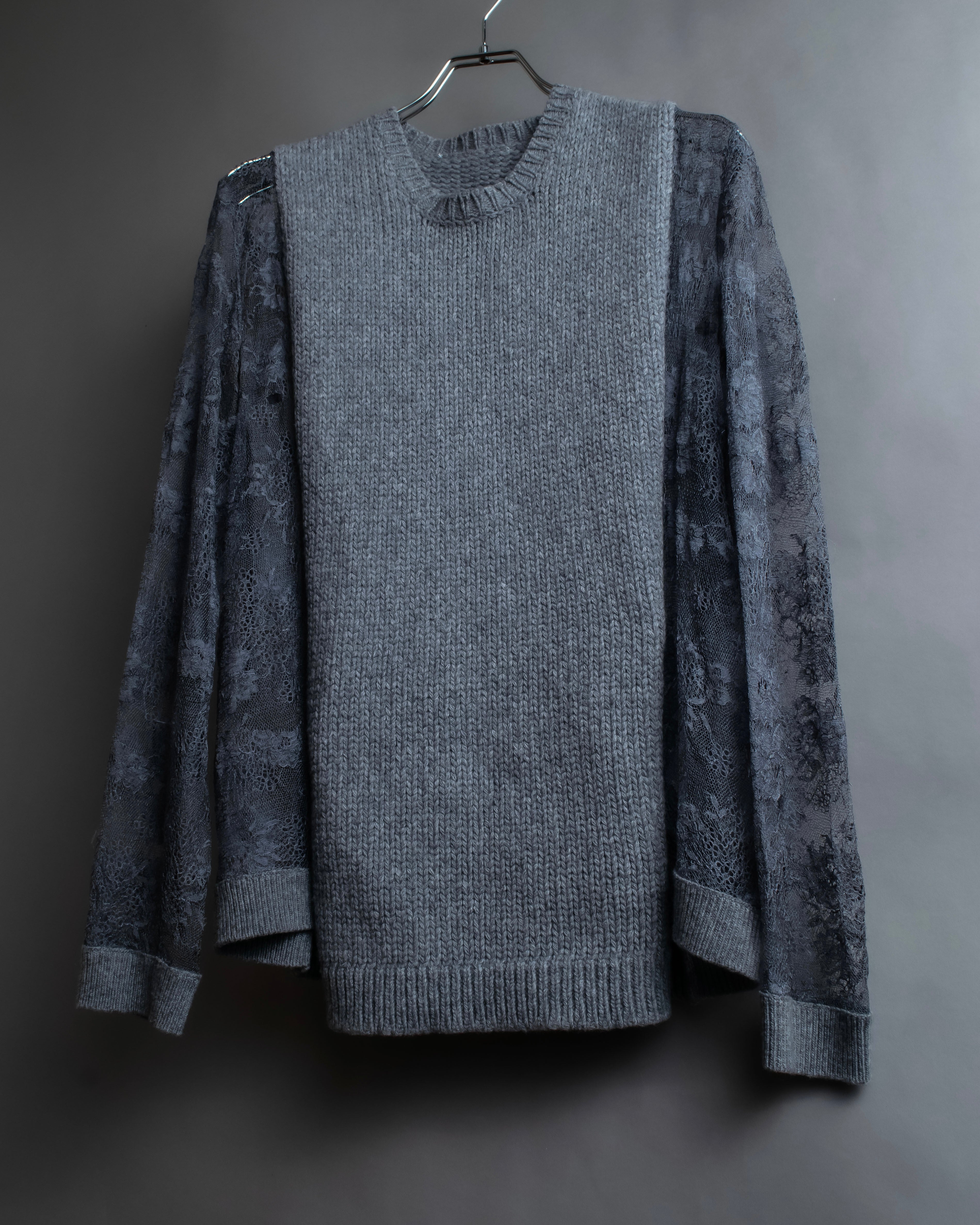 "VALENTINO" Floral lace cable knit docking design pullover