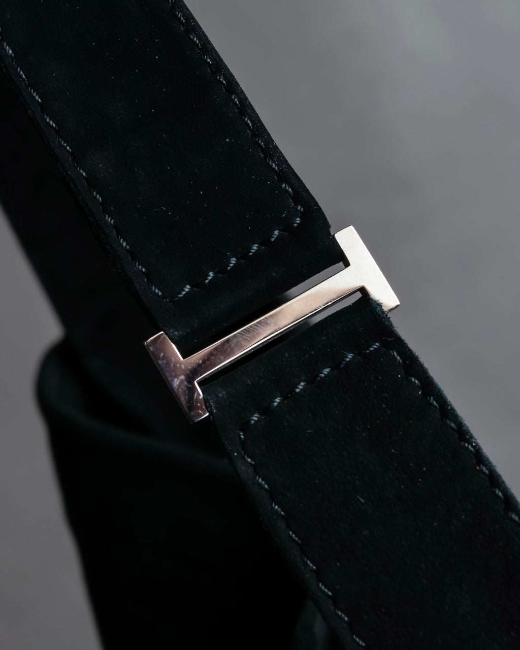 "HERMES" Tout en Douceur black suede panel line shoulder bag