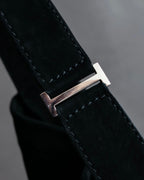 "HERMES" Tout en Douceur black suede panel line shoulder bag