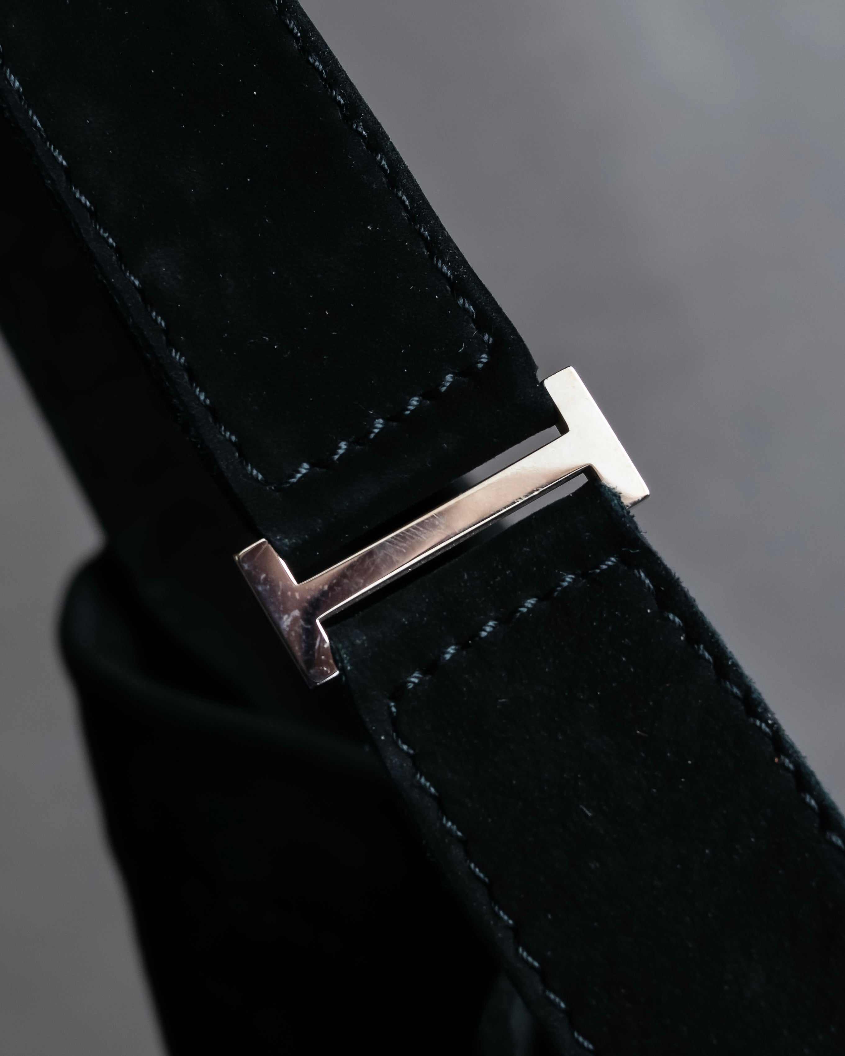 "HERMES" Tout en Douceur black suede panel line shoulder bag