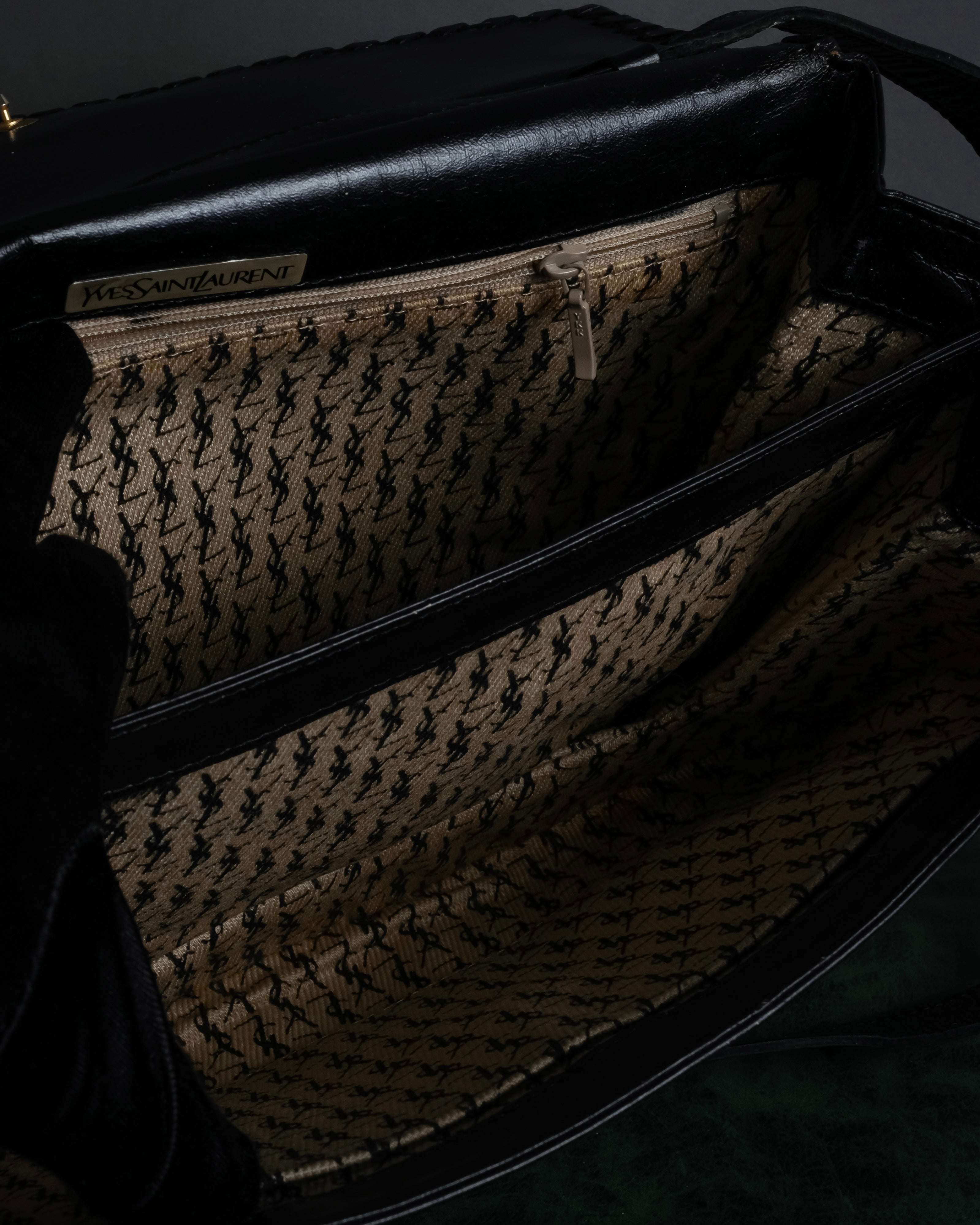 "YVES SAINT LAURENT" 80's-90's Logo engraved tassel detail bag