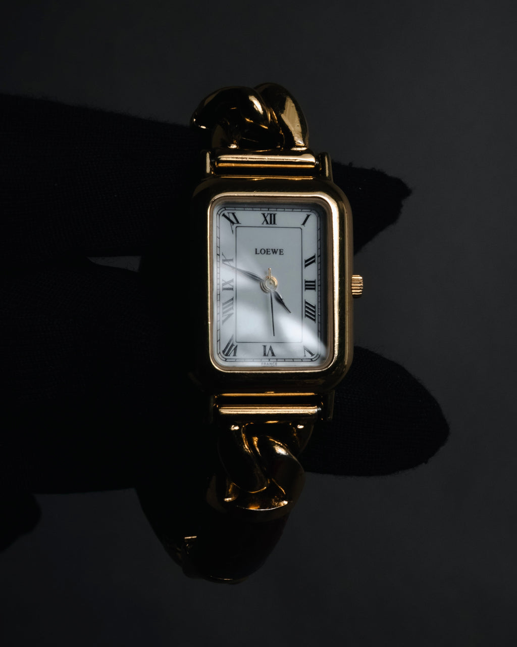 –SPECIAL– "LOEWE" 80’s-90’s Rectangular anagram bangle bracelet watch